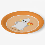 Cute Halloween Ghost en Pumpkin op Sinaasappel Papieren Bordje (Gekanteld)