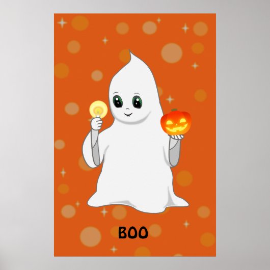 Cute Halloween Ghost en Pumpkin op Sinaasappel Poster (Voorkant)