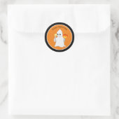 Cute Halloween Ghost en Pumpkin op Sinaasappel Ronde Sticker (Tas)