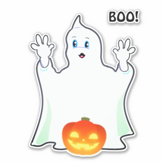 Cute Halloween Ghost en Pumpkin Sticker (Voorkant)