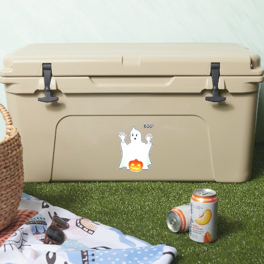 Cute Halloween Ghost en Pumpkin Sticker (Koeler)