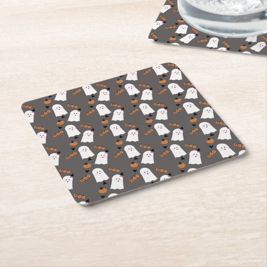 Cute Halloween Ghost Ghoul Oranje Gray Confetti Kartonnen Onderzetters (Schuin)