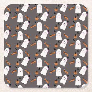 Cute Halloween Ghost Ghoul Oranje Gray Confetti Kartonnen Onderzetters