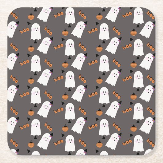 Cute Halloween Ghost Ghoul Oranje Gray Confetti Kartonnen Onderzetters (Voorkant)