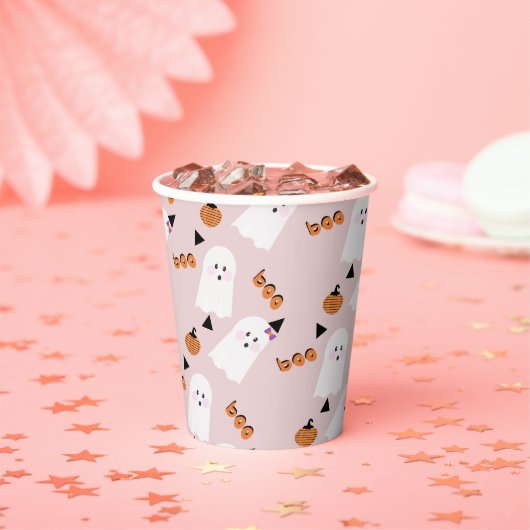 Cute Halloween Ghost Ghoul Oranje Pink Confetti Papieren Bekers (Insitu)