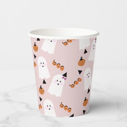 Cute Halloween Ghost Ghoul Oranje Pink Confetti Papieren Bekers (Achterkant)