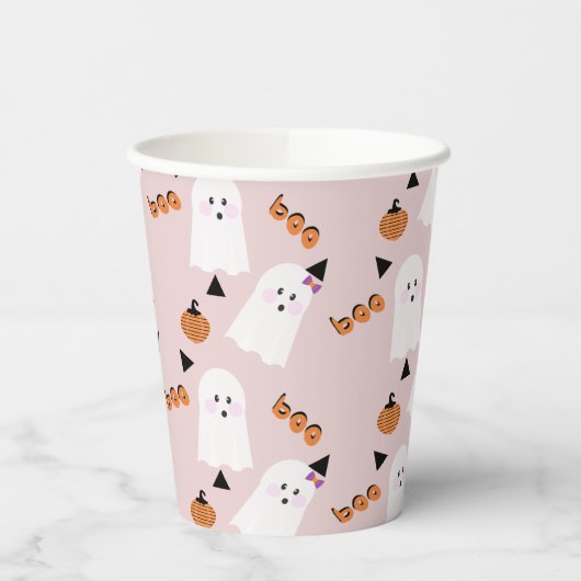 Cute Halloween Ghost Ghoul Oranje Pink Confetti Papieren Bekers (Links)