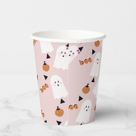 Cute Halloween Ghost Ghoul Oranje Pink Confetti Papieren Bekers (Rechts)