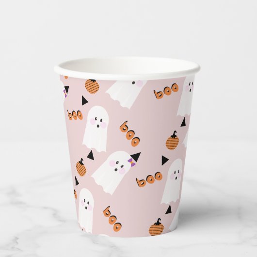 Cute Halloween Ghost Ghoul Oranje Pink Confetti Papieren Bekers (Voorkant)