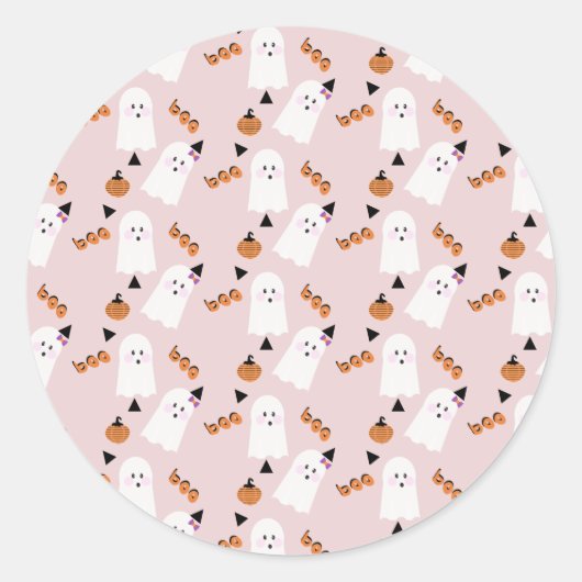 Cute Halloween Ghost Ghoul Oranje Pink Confetti Ronde Sticker (Voorkant)
