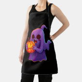 Cute Halloween Ghost Holding Glowing Pumpkin Schort (Insitu)