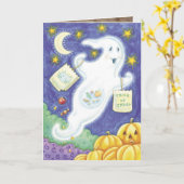 Cute Halloween Ghost Kaart (Gele Bloem)
