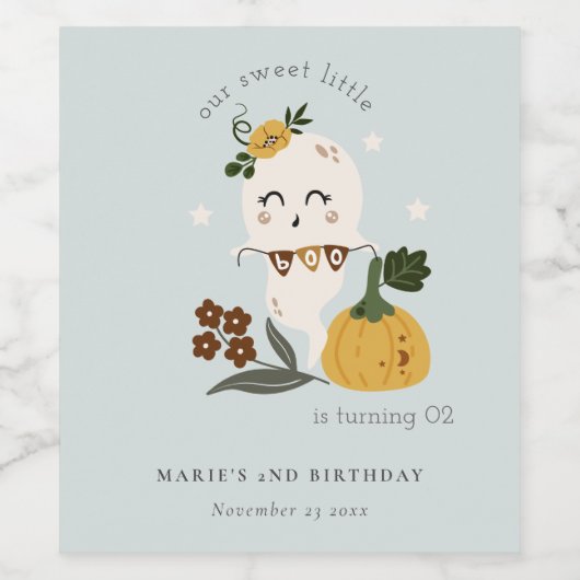 Cute Halloween Ghost Little Boo any age Birthday Wijn Etiket (Enkel label)