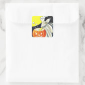 Cute  Halloween Ghost met pompoen Vierkante Sticker (Tas)