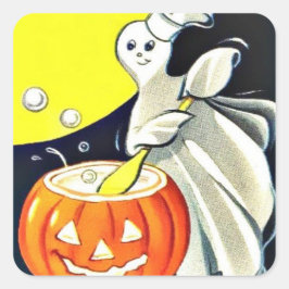 Cute  Halloween Ghost met pompoen Vierkante Sticker