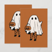 Cute Halloween Ghost met Stockings Halloween Bedankkaart (Voorkant / Achterkant)