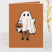 Cute Halloween Ghost met Stockings Halloween Kaart (Gele Bloem)