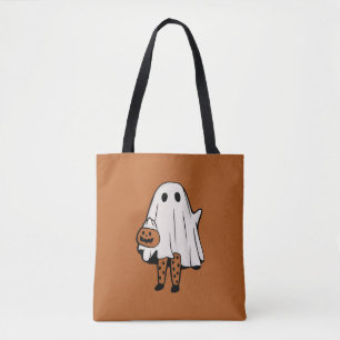 Cute Halloween Ghost met Stockings Halloween Tote Bag