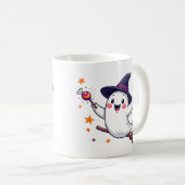 Cute halloween ghost on broomstick mug koffiemok (Voorkant rechts)