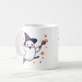 Cute halloween ghost on broomstick mug koffiemok (Voorkant links)