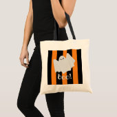 Cute Halloween Ghost Oranje + Black Trick-or-Treat Tote Bag (Voorkant (product))