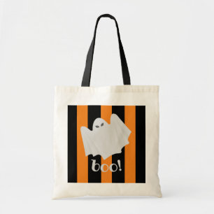 Cute Halloween Ghost Oranje + Black Trick-or-Treat Tote Bag