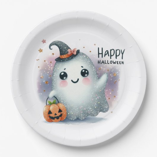 Cute Halloween Ghost Papieren Bordje (Voorkant)