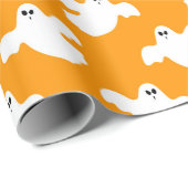 Cute Halloween Ghost Patter Oranje Cadeaupapier (Rol Hoek)