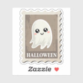 Cute "Halloween" Ghost Postage Stamp Sticker (Vel)