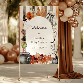 Cute Halloween Ghost Pumpkin Baby Shower Welcome Poster