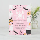 Cute Halloween Ghost Pumpkin Birthday Party Kaart (Staand voorkant)