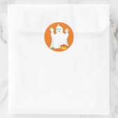 Cute Halloween Ghost & Pumpkin op Oranje Classic R Ronde Sticker (Tas)