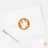 Cute Halloween Ghost & Pumpkin op Oranje Classic R Ronde Sticker (Envelop)