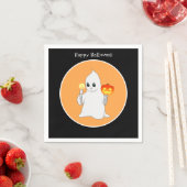 Cute Halloween Ghost & Pumpkin op zwart en Oranje Servet (Insitu)