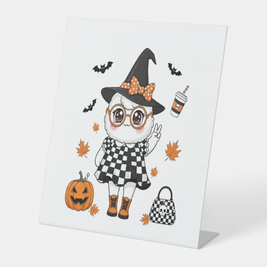 Cute Halloween Ghost Reclamebord Met Voetstuk (Voorkant)
