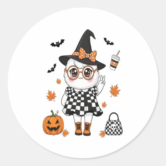 Cute Halloween Ghost Ronde Sticker (Voorkant)