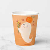 Cute Halloween Ghost Sinaasappel Papieren Bekers (Achterkant)