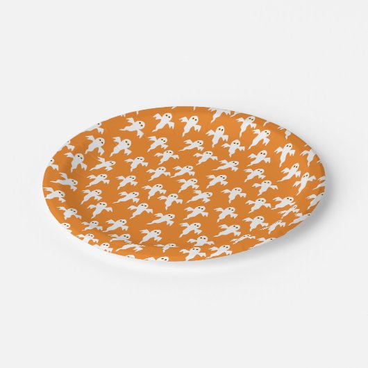 Cute Halloween Ghost Sinaasappel Papieren Bordje (Gekanteld)