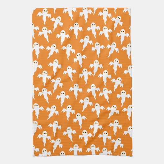 Cute Halloween Ghost Sinaasappel Theedoek (Verticaal)