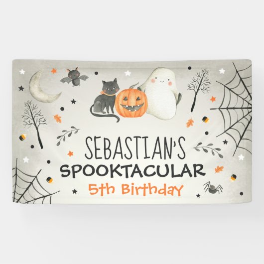 Cute Halloween Ghost Spooktacular Birthday Decor Spandoek (Horizontaal)