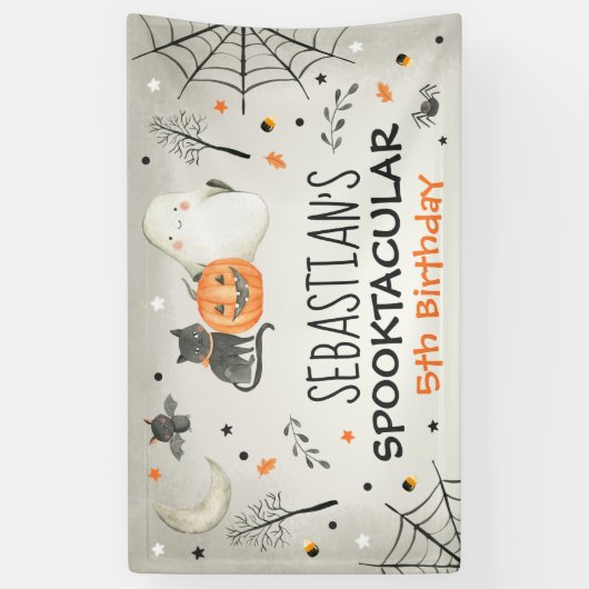 Cute Halloween Ghost Spooktacular Birthday Decor Spandoek (Verticaal)