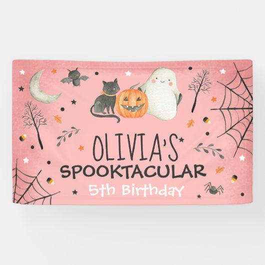 Cute Halloween Ghost Spooktacular Birthday Decor Spandoek (Horizontaal)