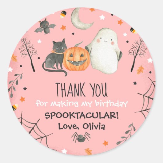 Cute Halloween Ghost Spooktacular Birthday Favor Ronde Sticker (Voorkant)