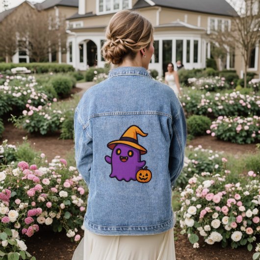 Cute Halloween Ghost Sticker Denim Jacket (Huwelijk Achterkant)