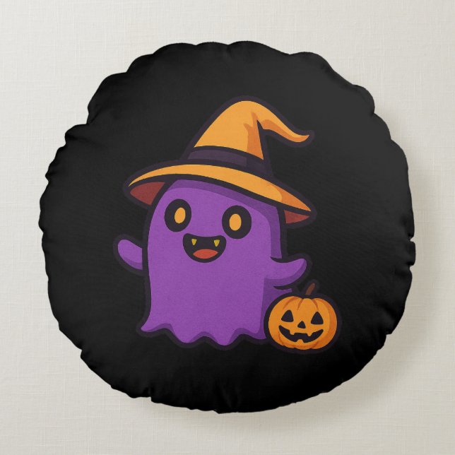 Cute Halloween Ghost Sticker Rond Kussen (Voorkant)