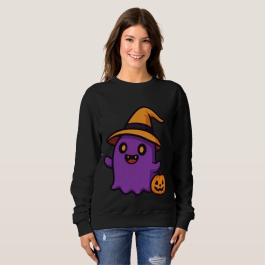 Cute Halloween Ghost Sticker Trui (Voorkant volledig)
