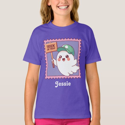 Cute Halloween Ghost Trick or Treat Kids Custom T-shirt (Voorkant)