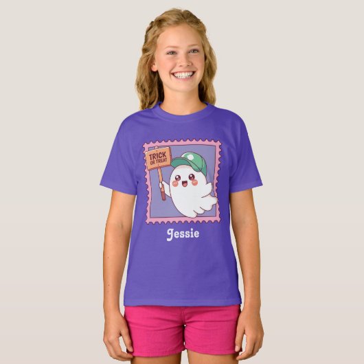 Cute Halloween Ghost Trick or Treat Kids Custom T-shirt (Voorkant volledig)