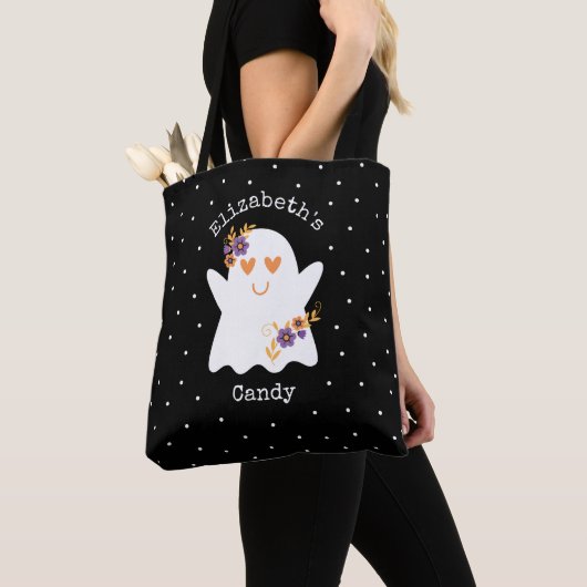 Cute Halloween Ghost Trick or treat Snoep Tote Bag (Dichtbij)