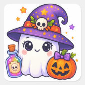 Cute Halloween Ghost Witch Sticker – Kawaii Ghost  (Voorkant)